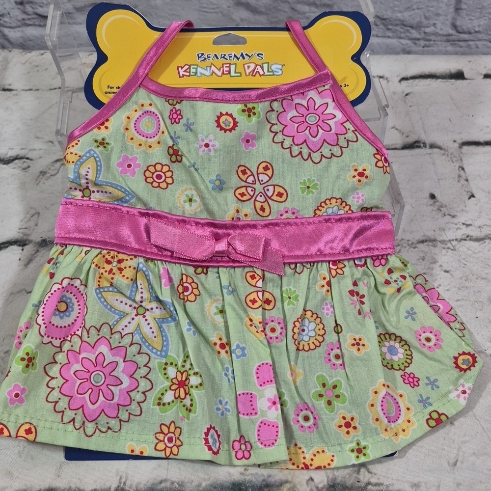 Build A Bear Clothing Rare Bearemys Kennel Pals Green Floral Print Dress New